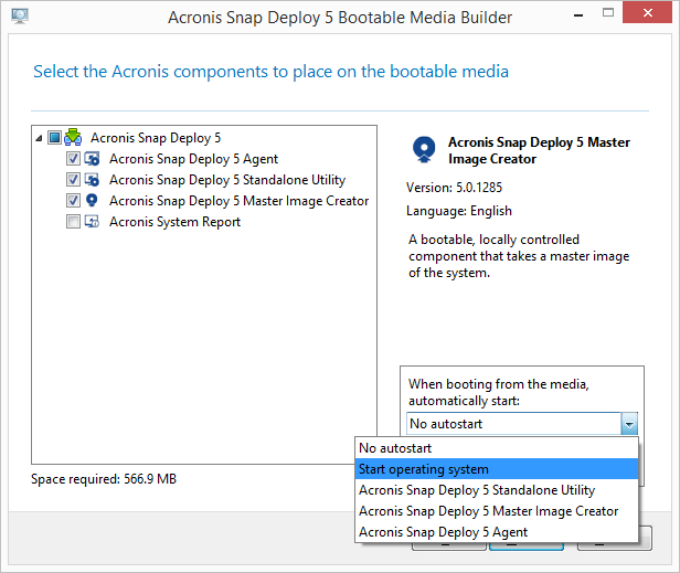 Selecting bootable components
