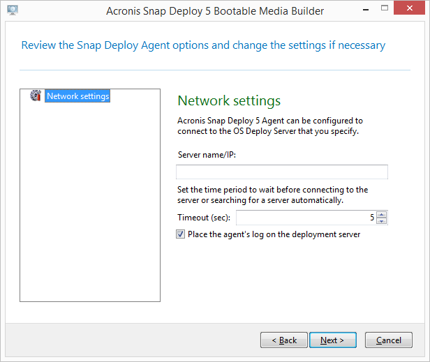 Settings for Acronis Snap Deploy 5 Agent