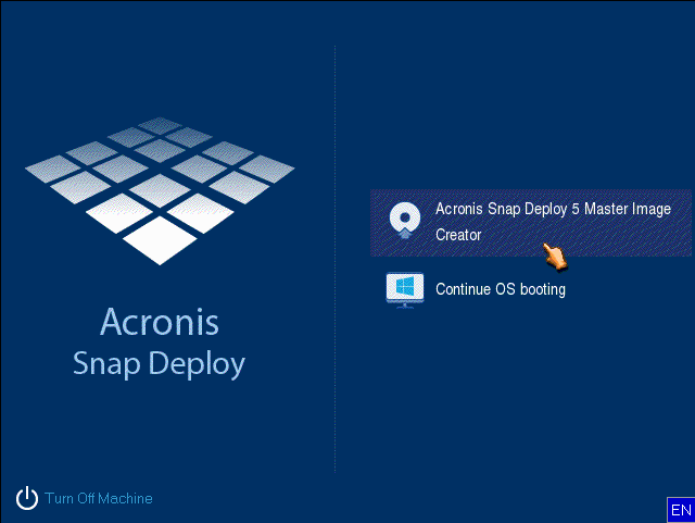 The boot menu on the master machine