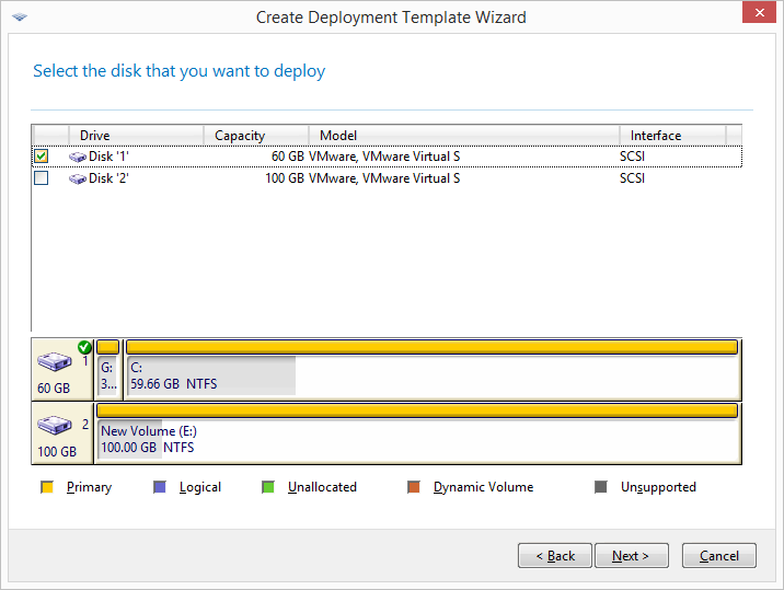 Selecting a disk from the master image