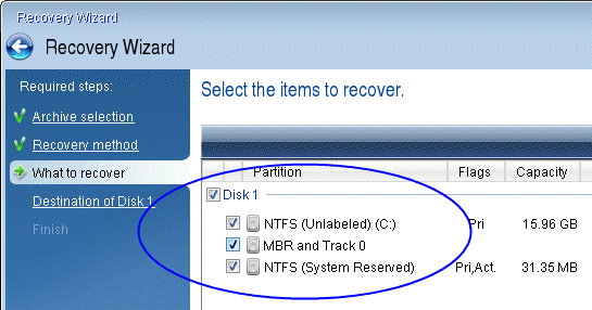 disk recovery selection entire 150