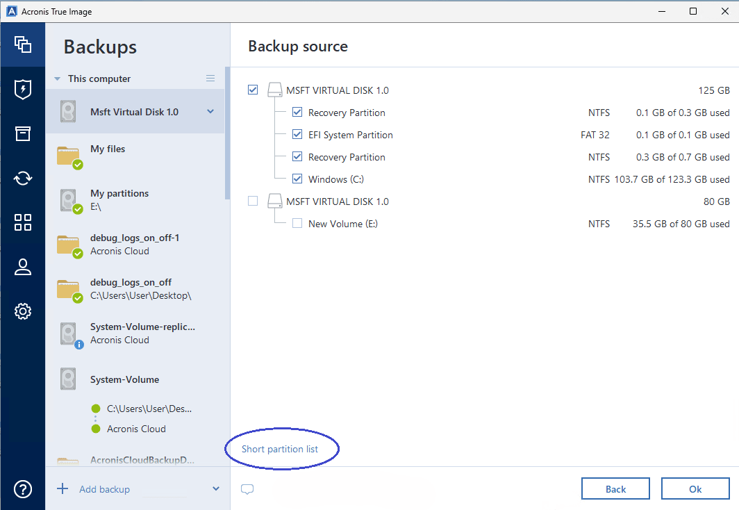 Full partition list mode in Backup source