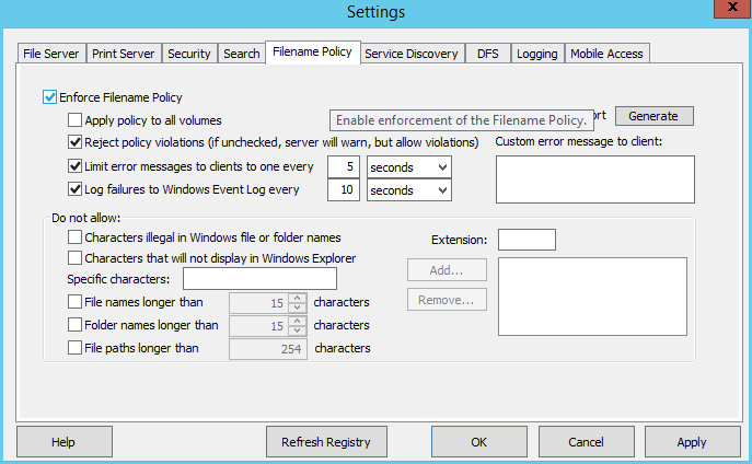 Configuring Settings Filename Policy
