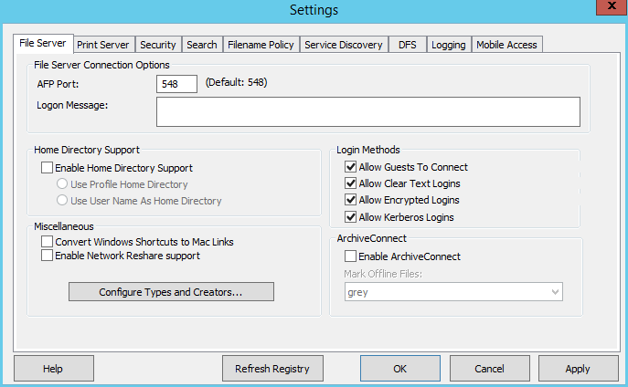 Configuring Settings File Server