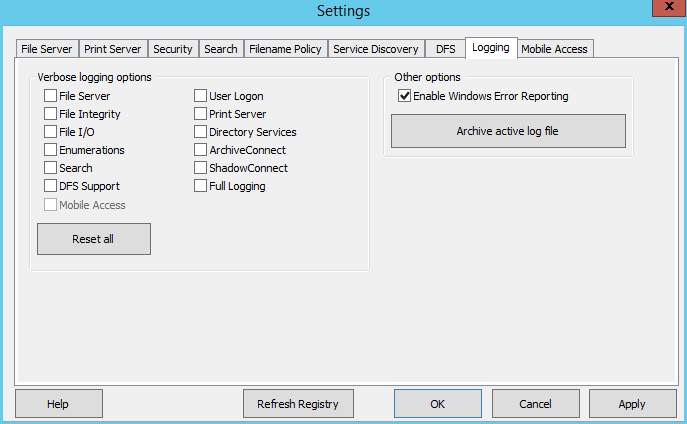 Configuring Settings Logging