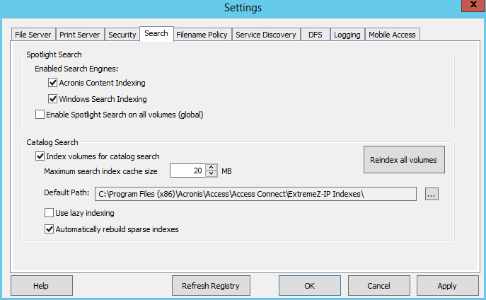 Configuring Settings Search