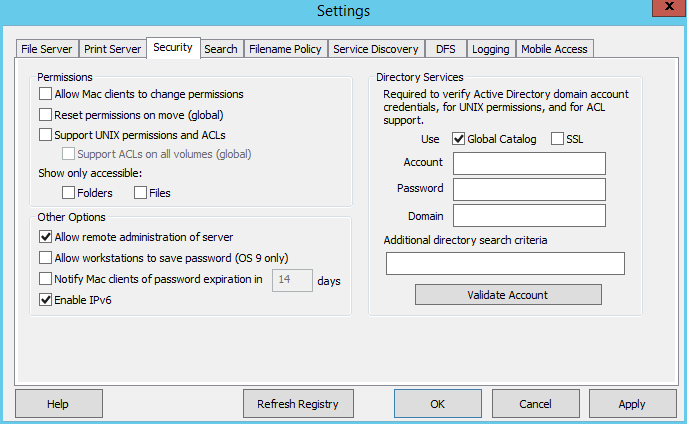 Configuring Settings Security Server