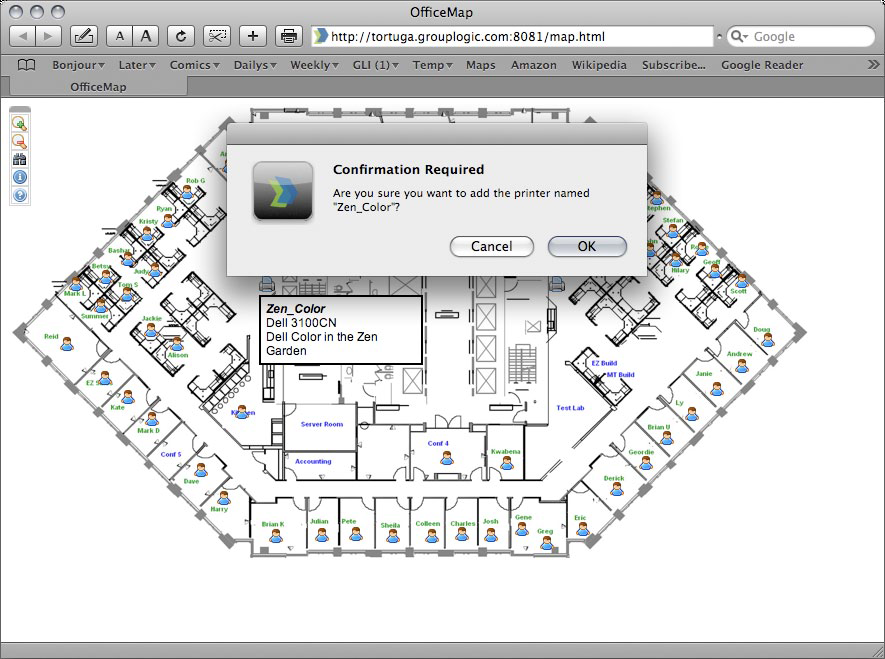 Configuring Zidget Adding Printer from page
