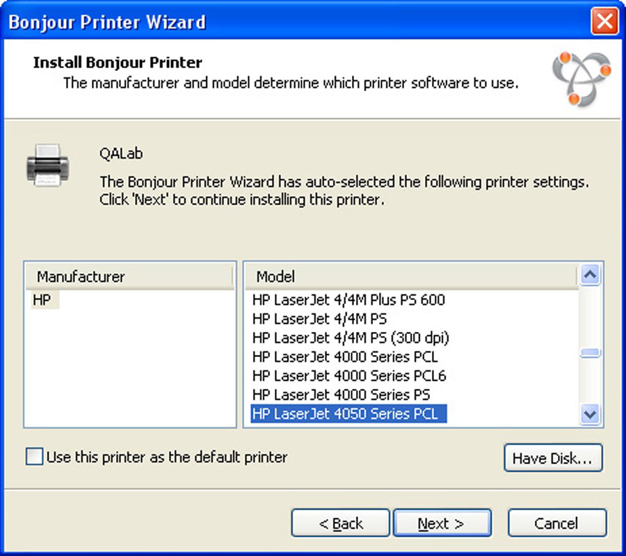 Configuring Zidget Bonjour Windows Printer2