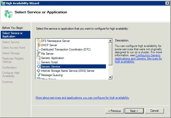 Installing Cluster Select Service or Application