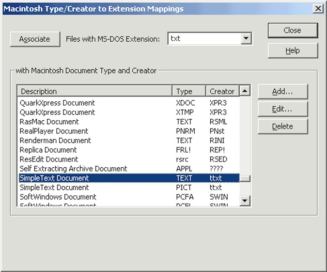 Using Associating a Type and Creator