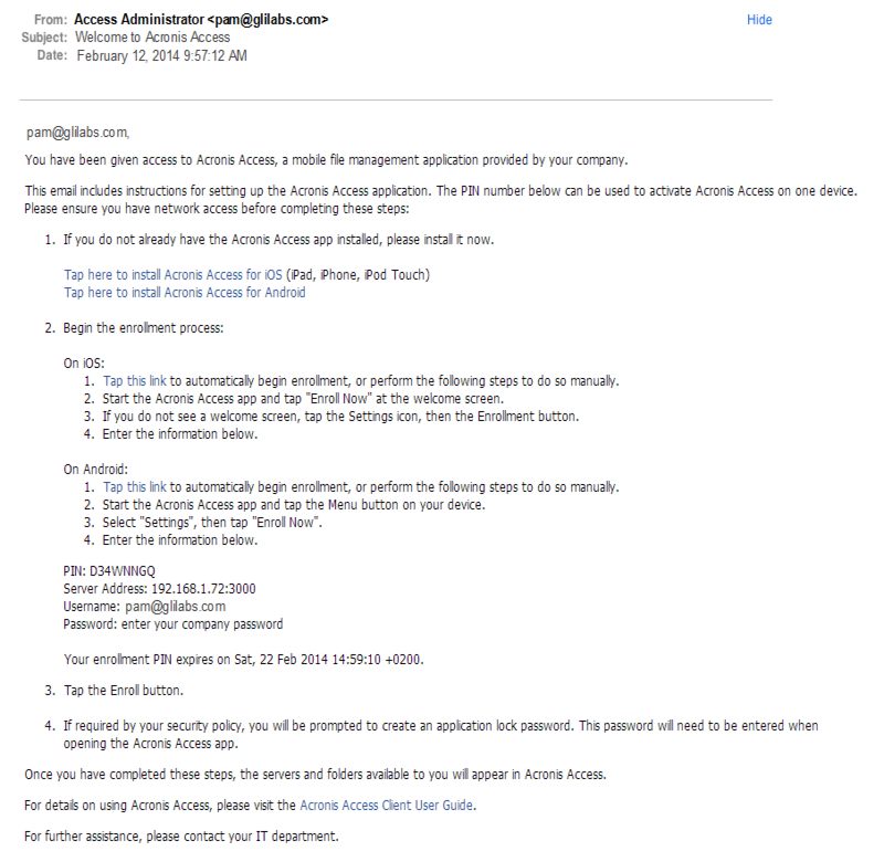 Enrollment Invitation Email