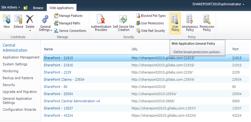 SharePoint User Policy