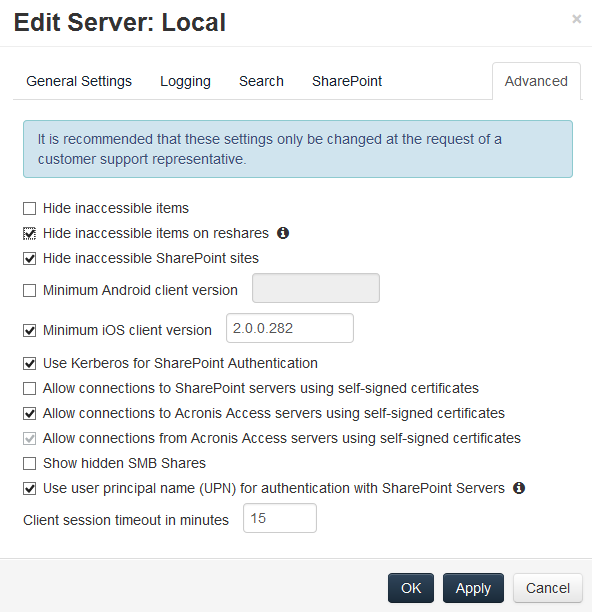 webUI Mobile Access Gateway Servers Edit Gateway Advanced