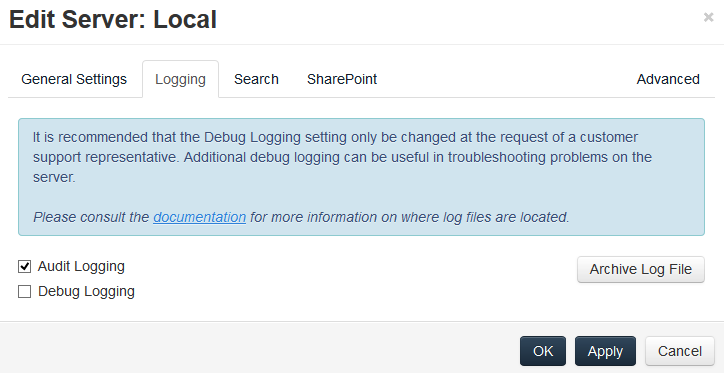 webUI_ServerDetails Logging