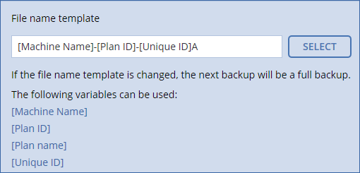 Backup file name browse