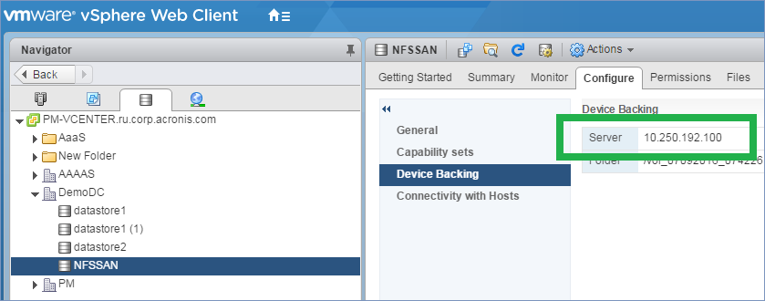 VMware device backing