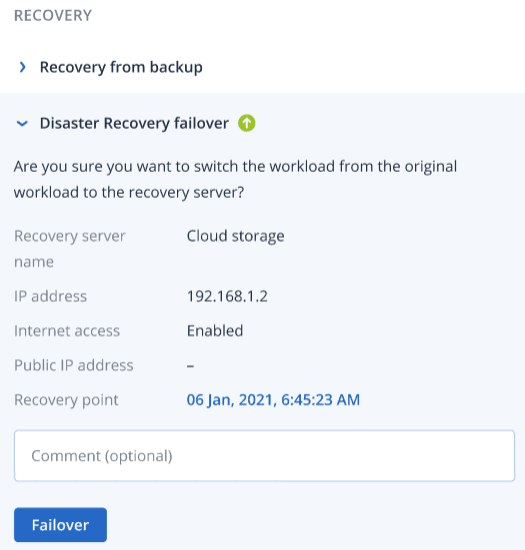 Disaster Recovery failover
