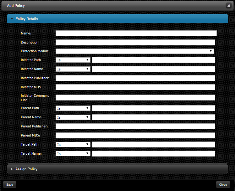 Adding a Policy from the Policies Tab