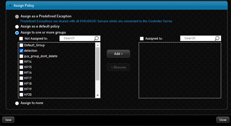 Adding a Policy from the Policies Tab