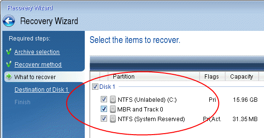 disk recovery selection entire 150