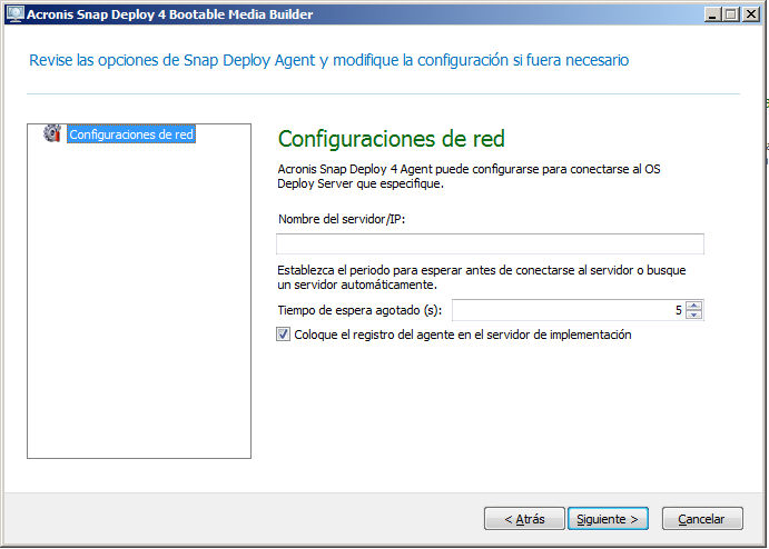 Settings for Acronis Snap Deploy 4 Agent