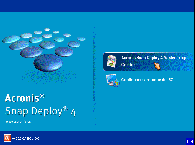 The boot menu on the master machine