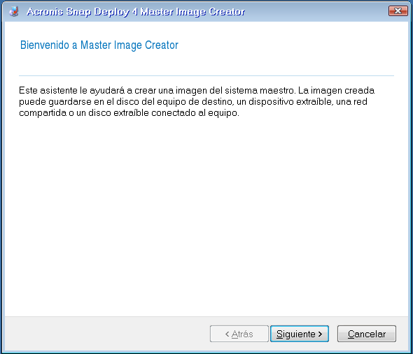 Master Image Creation Wizard: welcome window
