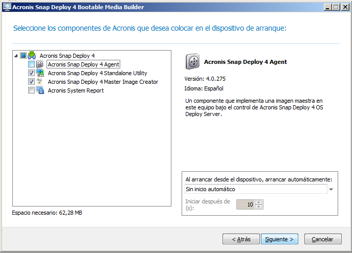 The Acronis stand-alone components to be placed on the bootable media