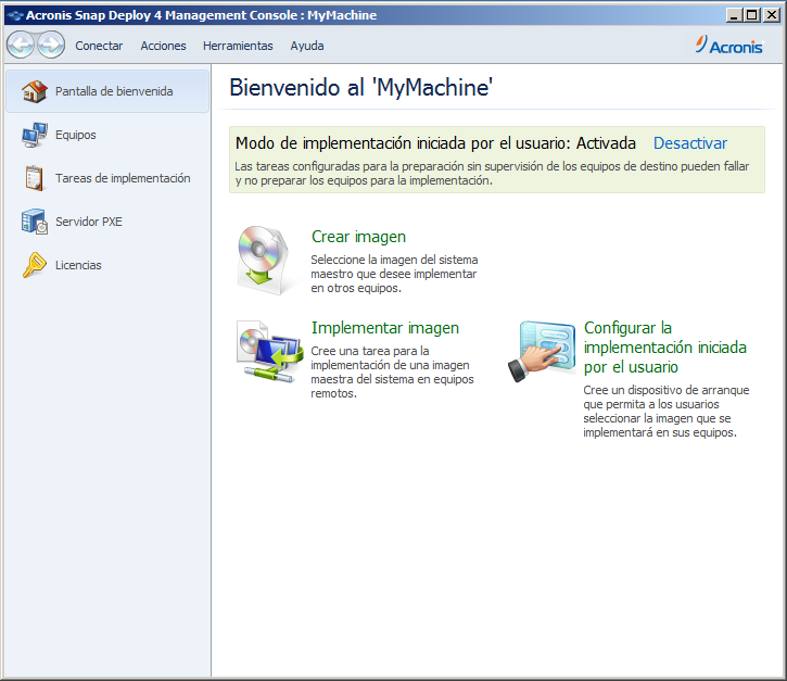 Acronis OS Deploy Server is in the user-initiated deployment mode
