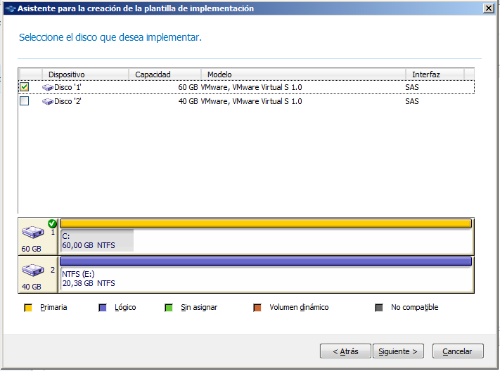 Selecting a disk from the master image