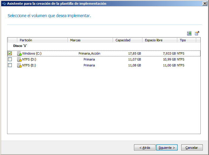 Selecting disk volumes to deploy