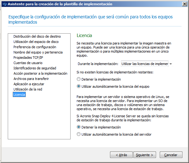 Specifying licensing settings