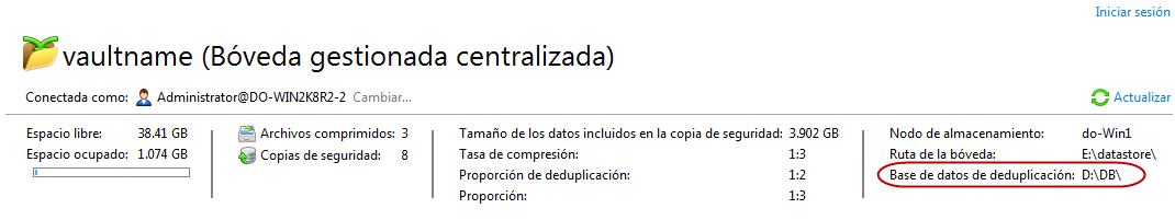 ruta de la base de datos de deduplicación