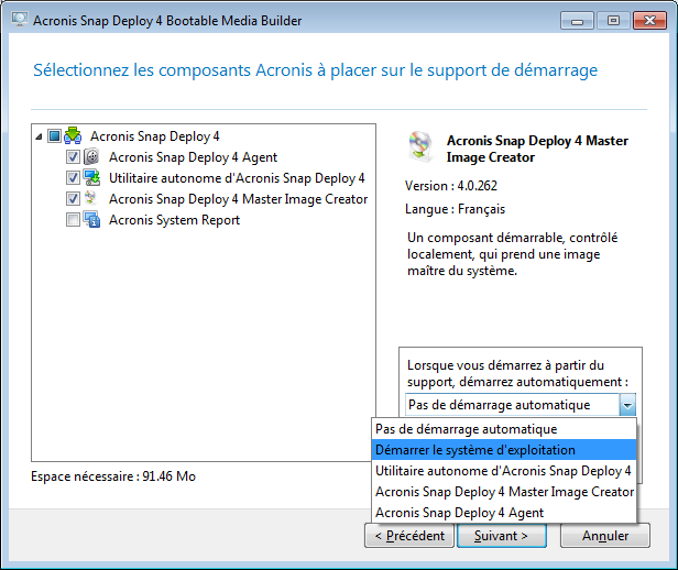 Selecting bootable components