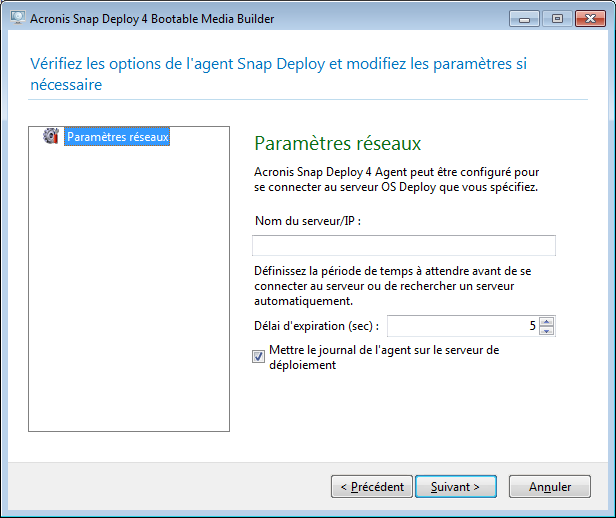 Settings for Acronis Snap Deploy 4 Agent