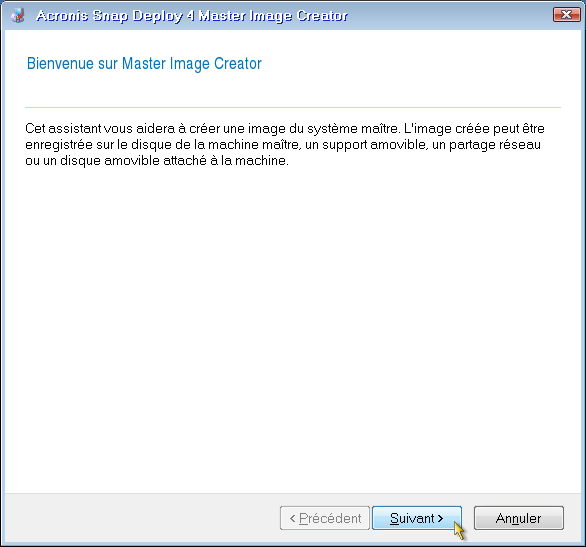 Master Image Creation Wizard: welcome window