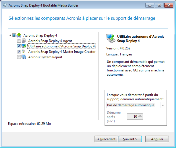 The Acronis stand-alone components to be placed on the bootable media