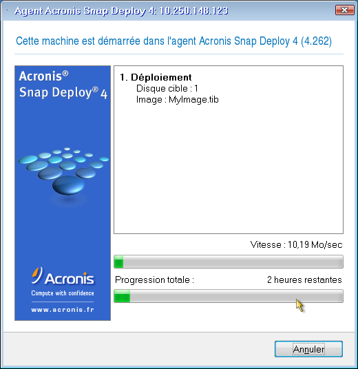 User-initiated deployment in progress: view on the target side
