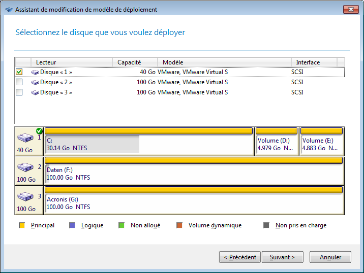 Selecting a disk from the master image