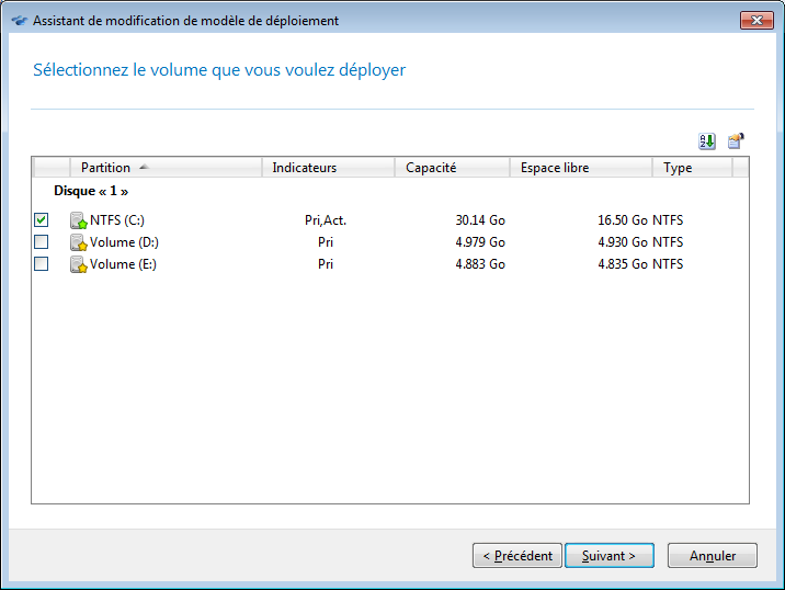 Selecting disk volumes to deploy