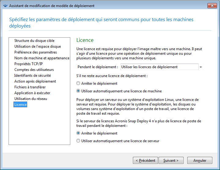 Specifying licensing settings