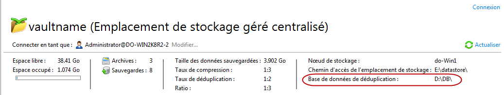 Chemin d'accès à la base de données de déduplication