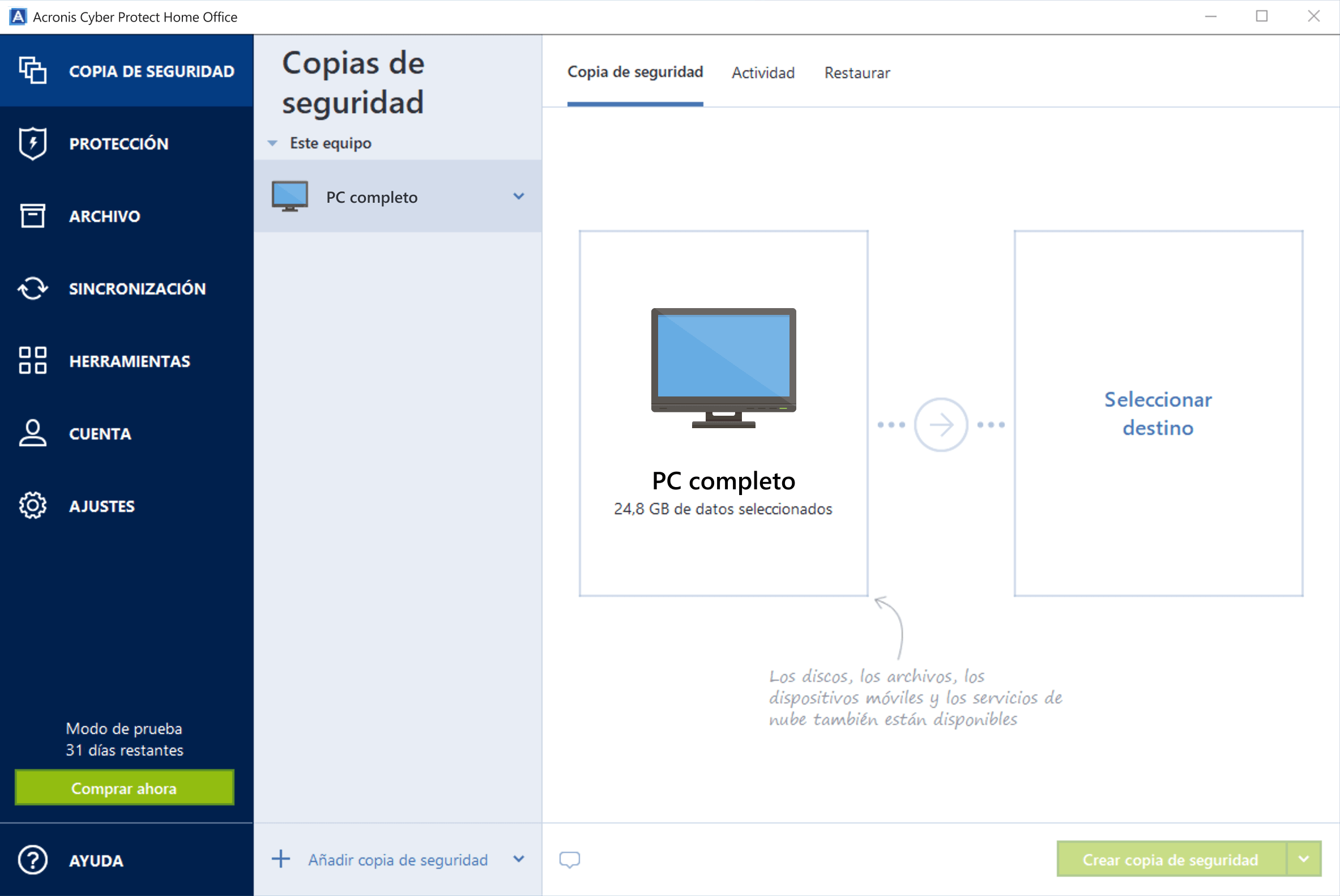 Guía de inicio rápido Acronis Cyber Protect Home Office