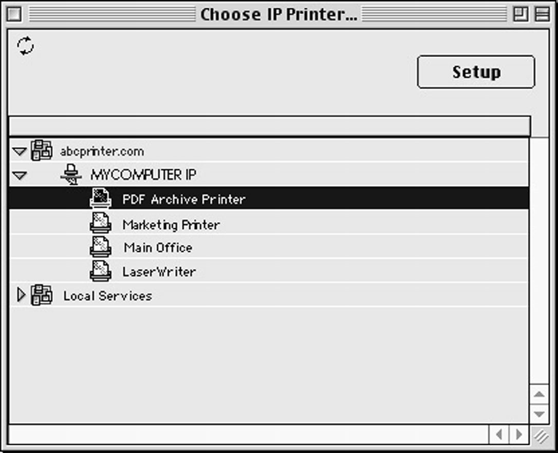 Zidget の設定: Mac 9 でのプリンタの選択